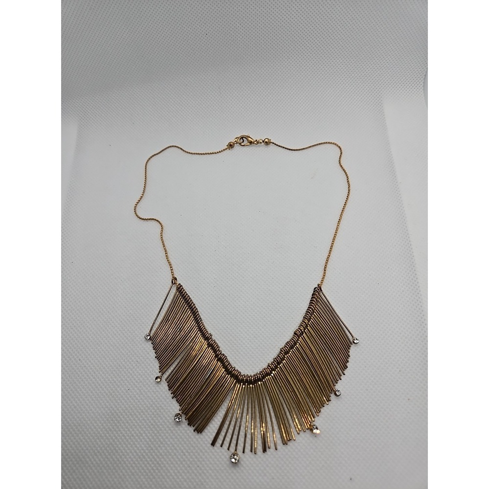 Fringe Bib Necklace Y2K Statement Lobster Clasp Gold Tone Cleopatra Egyptian